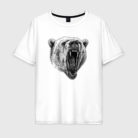 Мужская футболка хлопок Oversize с принтом Белый медведь морда в Курске, 100% хлопок | свободный крой, круглый ворот, “спинка” длиннее передней части | 
