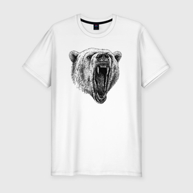 Мужская футболка хлопок Slim с принтом Белый медведь морда в Санкт-Петербурге, 92% хлопок, 8% лайкра | приталенный силуэт, круглый вырез ворота, длина до линии бедра, короткий рукав | Тематика изображения на принте: 