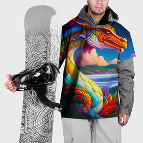 Накидка на куртку 3D с принтом Цветной дракон в Новосибирске, 100% полиэстер |  | Тематика изображения на принте: 