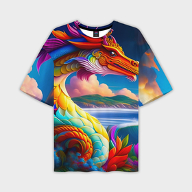 Мужская футболка oversize 3D с принтом Цветной дракон ,  |  | Тематика изображения на принте: 