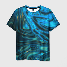 Мужская футболка 3D с принтом Абстракция плазма сине голубой в Санкт-Петербурге, 100% полиэфир | прямой крой, круглый вырез горловины, длина до линии бедер | 