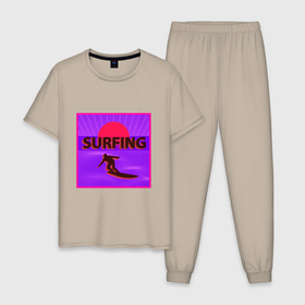 Мужская пижама хлопок с принтом Сёрфинг в стиле киберпанк в Екатеринбурге, 100% хлопок | брюки и футболка прямого кроя, без карманов, на брюках мягкая резинка на поясе и по низу штанин
 | 