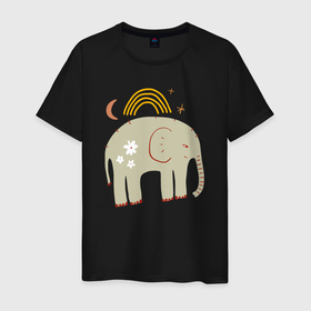 Мужская футболка хлопок с принтом Elephants world в Новосибирске, 100% хлопок | прямой крой, круглый вырез горловины, длина до линии бедер, слегка спущенное плечо. | Тематика изображения на принте: 