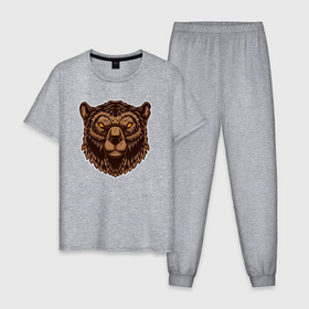 Мужская пижама хлопок с принтом Медведь гризли в Кировске, 100% хлопок | брюки и футболка прямого кроя, без карманов, на брюках мягкая резинка на поясе и по низу штанин
 | 