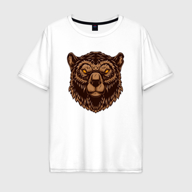 Мужская футболка хлопок Oversize с принтом Медведь гризли в Кировске, 100% хлопок | свободный крой, круглый ворот, “спинка” длиннее передней части | 