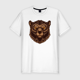 Мужская футболка хлопок Slim с принтом Медведь гризли в Кировске, 92% хлопок, 8% лайкра | приталенный силуэт, круглый вырез ворота, длина до линии бедра, короткий рукав | 