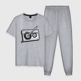 Мужская пижама хлопок с принтом Кассета и карандаш в Санкт-Петербурге, 100% хлопок | брюки и футболка прямого кроя, без карманов, на брюках мягкая резинка на поясе и по низу штанин
 | 