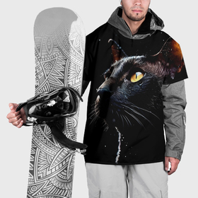Накидка на куртку 3D с принтом Романтичный черный кот в Курске, 100% полиэстер |  | 