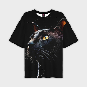 Мужская футболка oversize 3D с принтом Романтичный черный кот в Курске,  |  | 