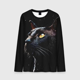 Мужской лонгслив 3D с принтом Романтичный черный кот в Курске, 100% полиэстер | длинные рукава, круглый вырез горловины, полуприлегающий силуэт | Тематика изображения на принте: 
