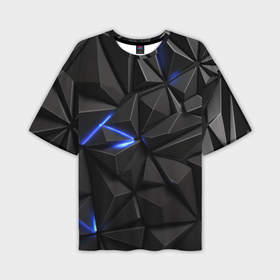 Мужская футболка oversize 3D с принтом Неоновое синее свечение на черном в Белгороде,  |  | Тематика изображения на принте: 
