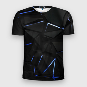 Мужская футболка 3D Slim с принтом Black texture neon line , 100% полиэстер с улучшенными характеристиками | приталенный силуэт, круглая горловина, широкие плечи, сужается к линии бедра | Тематика изображения на принте: 