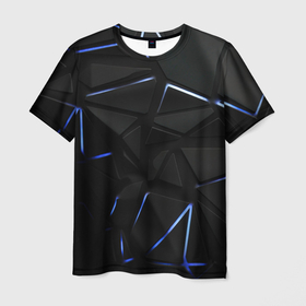 Мужская футболка 3D с принтом Black texture neon line , 100% полиэфир | прямой крой, круглый вырез горловины, длина до линии бедер | Тематика изображения на принте: 