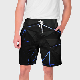 Мужские шорты 3D с принтом Black texture neon line ,  полиэстер 100% | прямой крой, два кармана без застежек по бокам. Мягкая трикотажная резинка на поясе, внутри которой широкие завязки. Длина чуть выше колен | Тематика изображения на принте: 