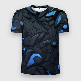 Мужская футболка 3D Slim с принтом Blue black abstract  texture , 100% полиэстер с улучшенными характеристиками | приталенный силуэт, круглая горловина, широкие плечи, сужается к линии бедра | 