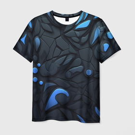 Мужская футболка 3D с принтом Blue black abstract  texture , 100% полиэфир | прямой крой, круглый вырез горловины, длина до линии бедер | 
