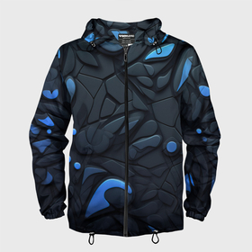 Мужская ветровка 3D с принтом Blue black abstract  texture в Белгороде, 100% полиэстер | подол и капюшон оформлены резинкой с фиксаторами, два кармана без застежек по бокам, один потайной карман на груди | 