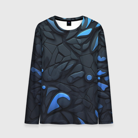 Мужской лонгслив 3D с принтом Blue black abstract  texture , 100% полиэстер | длинные рукава, круглый вырез горловины, полуприлегающий силуэт | 