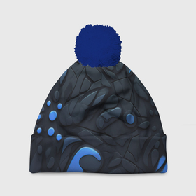 Шапка 3D c помпоном с принтом Blue black abstract  texture , 100% полиэстер | универсальный размер, печать по всей поверхности изделия | 