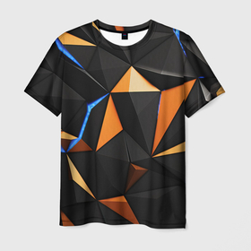 Мужская футболка 3D с принтом Оранжевые и черные элементы в Кировске, 100% полиэфир | прямой крой, круглый вырез горловины, длина до линии бедер | 