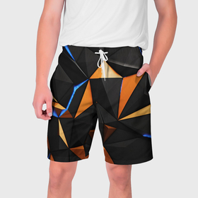 Мужские шорты 3D с принтом Оранжевые и черные элементы в Тюмени,  полиэстер 100% | прямой крой, два кармана без застежек по бокам. Мягкая трикотажная резинка на поясе, внутри которой широкие завязки. Длина чуть выше колен | 