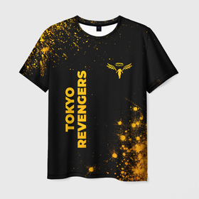 Мужская футболка 3D с принтом Tokyo Revengers   gold gradient: надпись, символ , 100% полиэфир | прямой крой, круглый вырез горловины, длина до линии бедер | Тематика изображения на принте: 