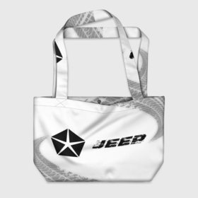 Пляжная сумка 3D с принтом Jeep speed на светлом фоне со следами шин: надпись и символ в городе Новоалтайск, 100% полиэстер | застегивается на металлическую кнопку; внутренний карман застегивается на молнию. Стенки укреплены специальным мягким материалом, чтобы защитить содержимое от несильных ударов
 | 