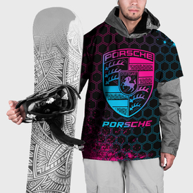 Накидка на куртку 3D с принтом Porsche   neon gradient в Екатеринбурге, 100% полиэстер |  | 