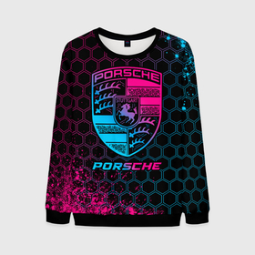 Мужской свитшот 3D с принтом Porsche   neon gradient в городе Новоалтайск, 100% полиэстер с мягким внутренним слоем | круглый вырез горловины, мягкая резинка на манжетах и поясе, свободная посадка по фигуре | 