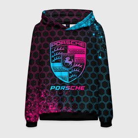 Мужская толстовка 3D с принтом Porsche   neon gradient в городе Новоалтайск, 100% полиэстер | двухслойный капюшон со шнурком для регулировки, мягкие манжеты на рукавах и по низу толстовки, спереди карман-кенгуру с мягким внутренним слоем. | 