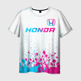 Мужская футболка 3D с принтом Honda neon gradient style: символ сверху в Кировске, 100% полиэфир | прямой крой, круглый вырез горловины, длина до линии бедер | 