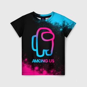 Детская футболка 3D с принтом Among Us   neon gradient в Санкт-Петербурге, 100% гипоаллергенный полиэфир | прямой крой, круглый вырез горловины, длина до линии бедер, чуть спущенное плечо, ткань немного тянется | Тематика изображения на принте: 