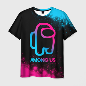 Мужская футболка 3D с принтом Among Us   neon gradient в Курске, 100% полиэфир | прямой крой, круглый вырез горловины, длина до линии бедер | 