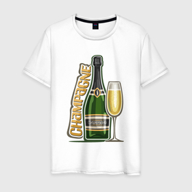 Мужская футболка хлопок с принтом Шампанское в Рязани, 100% хлопок | прямой крой, круглый вырез горловины, длина до линии бедер, слегка спущенное плечо. | 