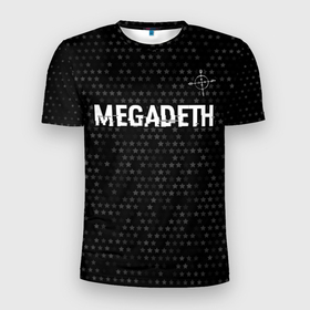 Мужская футболка 3D Slim с принтом Megadeth glitch на темном фоне: символ сверху , 100% полиэстер с улучшенными характеристиками | приталенный силуэт, круглая горловина, широкие плечи, сужается к линии бедра | Тематика изображения на принте: 