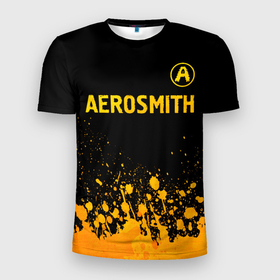 Мужская футболка 3D Slim с принтом Aerosmith   gold gradient: символ сверху в Петрозаводске, 100% полиэстер с улучшенными характеристиками | приталенный силуэт, круглая горловина, широкие плечи, сужается к линии бедра | Тематика изображения на принте: 