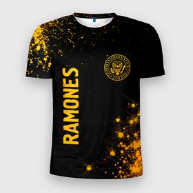 Мужская футболка 3D Slim с принтом Ramones   gold gradient: надпись, символ в Белгороде, 100% полиэстер с улучшенными характеристиками | приталенный силуэт, круглая горловина, широкие плечи, сужается к линии бедра | Тематика изображения на принте: 