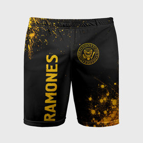 Мужские шорты спортивные с принтом Ramones   gold gradient: надпись, символ в Белгороде,  |  | Тематика изображения на принте: 