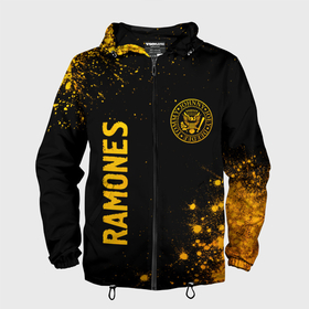 Мужская ветровка 3D с принтом Ramones   gold gradient: надпись, символ в Курске, 100% полиэстер | подол и капюшон оформлены резинкой с фиксаторами, два кармана без застежек по бокам, один потайной карман на груди | 