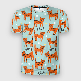 Мужская футболка 3D Slim с принтом очень злой бенгальский тигр в Петрозаводске, 100% полиэстер с улучшенными характеристиками | приталенный силуэт, круглая горловина, широкие плечи, сужается к линии бедра | 