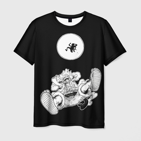 Мужская футболка 3D с принтом Луффи и гир 5 на луне в Екатеринбурге, 100% полиэфир | прямой крой, круглый вырез горловины, длина до линии бедер | 