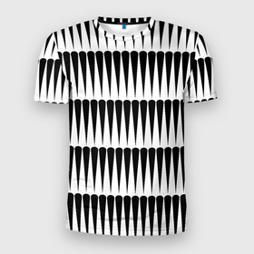 Мужская футболка 3D Slim с принтом Объемная полосатая геометрия в Петрозаводске, 100% полиэстер с улучшенными характеристиками | приталенный силуэт, круглая горловина, широкие плечи, сужается к линии бедра | 