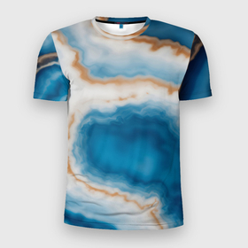 Мужская футболка 3D Slim с принтом волна голубого агата в Белгороде, 100% полиэстер с улучшенными характеристиками | приталенный силуэт, круглая горловина, широкие плечи, сужается к линии бедра | Тематика изображения на принте: 