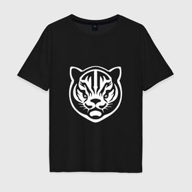 Мужская футболка хлопок Oversize с принтом минималистичный тигр в Курске, 100% хлопок | свободный крой, круглый ворот, “спинка” длиннее передней части | 