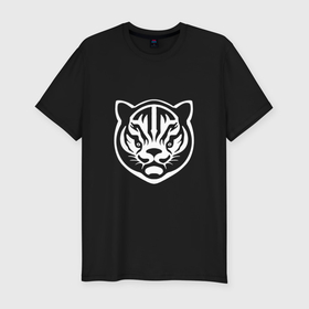 Мужская футболка хлопок Slim с принтом минималистичный тигр в Санкт-Петербурге, 92% хлопок, 8% лайкра | приталенный силуэт, круглый вырез ворота, длина до линии бедра, короткий рукав | 