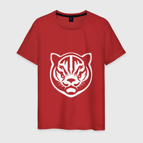 Мужская футболка хлопок с принтом минималистичный тигр , 100% хлопок | прямой крой, круглый вырез горловины, длина до линии бедер, слегка спущенное плечо. | Тематика изображения на принте: 