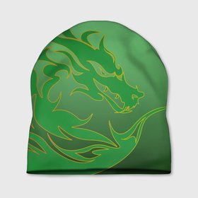 Шапка 3D с принтом Зеленый дракон , 100% полиэстер | универсальный размер, печать по всей поверхности изделия | 