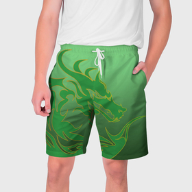 Мужские шорты 3D с принтом Зеленый дракон в Курске,  полиэстер 100% | прямой крой, два кармана без застежек по бокам. Мягкая трикотажная резинка на поясе, внутри которой широкие завязки. Длина чуть выше колен | 