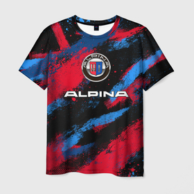 Мужская футболка 3D с принтом Alpina   BMW colors , 100% полиэфир | прямой крой, круглый вырез горловины, длина до линии бедер | Тематика изображения на принте: 