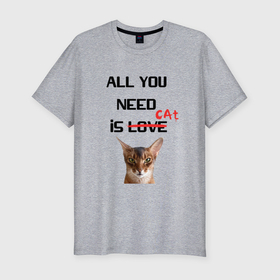 Мужская футболка хлопок Slim с принтом Love and the cat в Курске, 92% хлопок, 8% лайкра | приталенный силуэт, круглый вырез ворота, длина до линии бедра, короткий рукав | Тематика изображения на принте: 